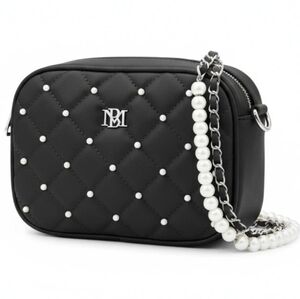 Badgley Mischka Diamond Quilted Camera Bag With Pearl Chain